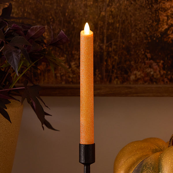 luminara Russet Orange Glitter Flameless Candle Taper