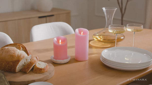 Luminara Saga Rose Flameless Candle Pillar - Scallop Top - 3" Width