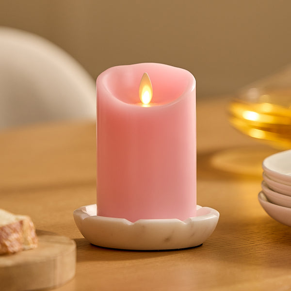 luminara Saga Rose Flameless Candle Pillar - Scallop Top - 3" Width
