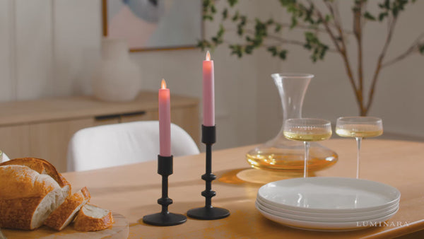 Luminara Saga Rose Flameless Candle Tapers - Flat Top - 6.75" Height - Set Of 2