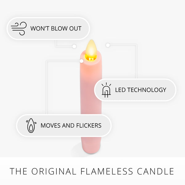 Luminara Saga Rose Flameless Candle Tapers - Flat Top - 6.75" Height - Set Of 2