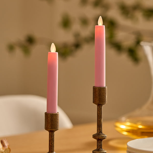 luminara Saga Rose Flameless Candle Tapers - Flat Top - 6.75" Height - Set of 2