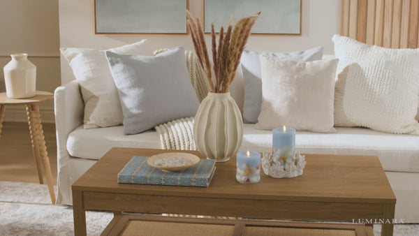 Luminara Soft Chambray Embedded Seashell & Starfish Flameless Candle Pillars