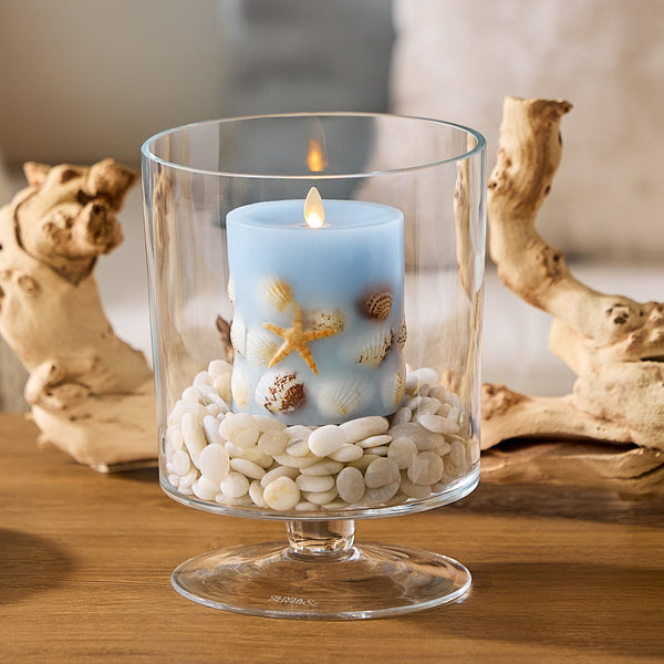 luminara Soft Chambray Embedded Seashell & Starfish Flameless Candle Pillars