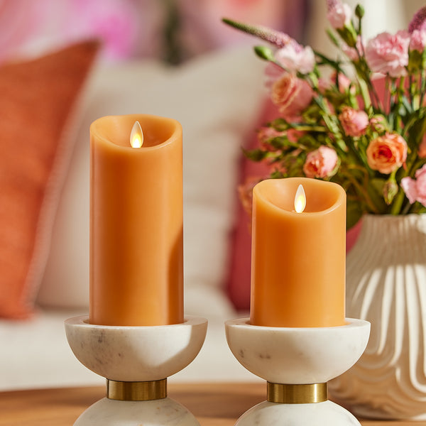 Luminara Sunlit Honey Scallop Flameless Candle Pillar