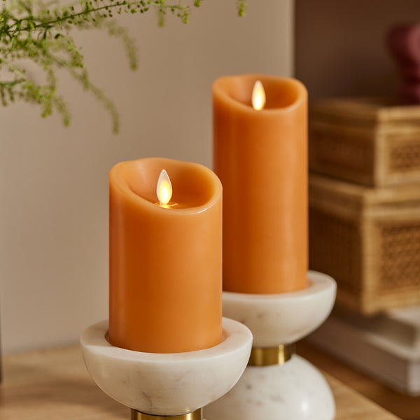 Luminara Sunlit Honey Scallop Flameless Candle Pillar