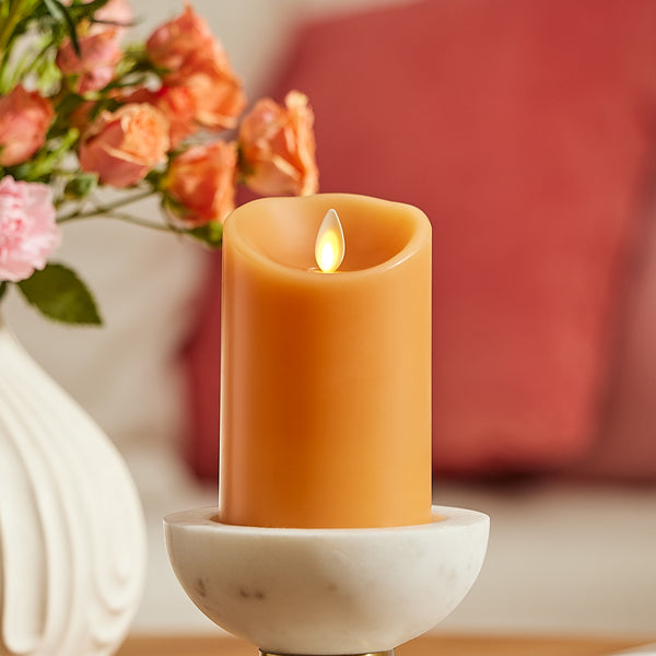 luminara Sunlit Honey Scallop Flameless Candle Pillar