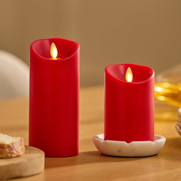 Luminara True Red Flameless Candle Pillar - Scallop Top - 3" Width