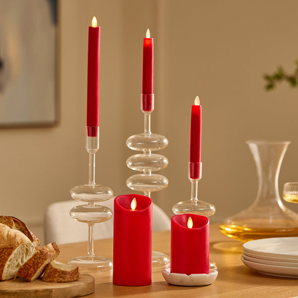 Luminara True Red Flameless Candle Pillar - Scallop Top - 3" Width