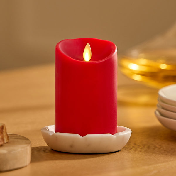 luminara True Red Flameless Candle Pillar - Scallop Top - 3" Width