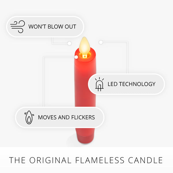 Luminara True Red Flameless Candle Tapers - Flat Top - 6.75" Height - Set Of 2