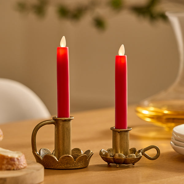 luminara True Red Flameless Candle Tapers - Flat Top - 6.75" Height - Set of 2