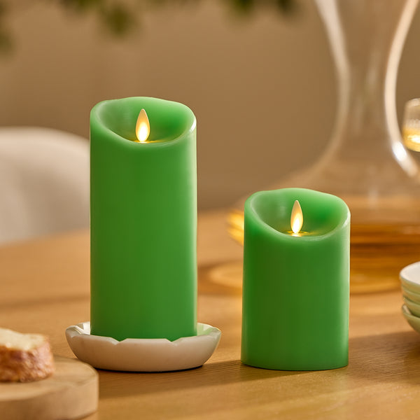 Luminara Vibrant Green Flameless Candle Pillar - Scallop Top - 3" Width