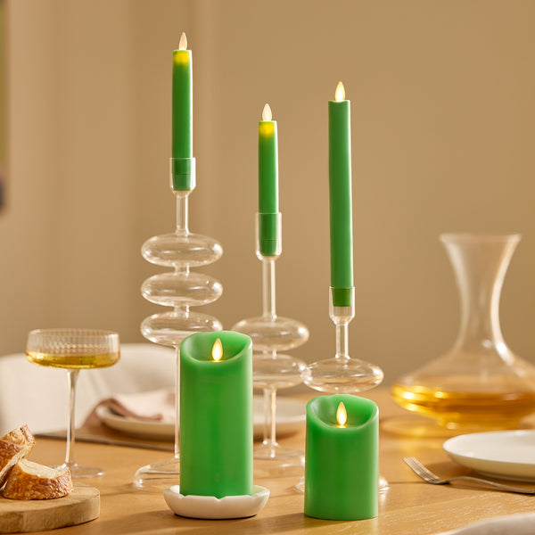 Luminara Vibrant Green Flameless Candle Pillar - Scallop Top - 3" Width