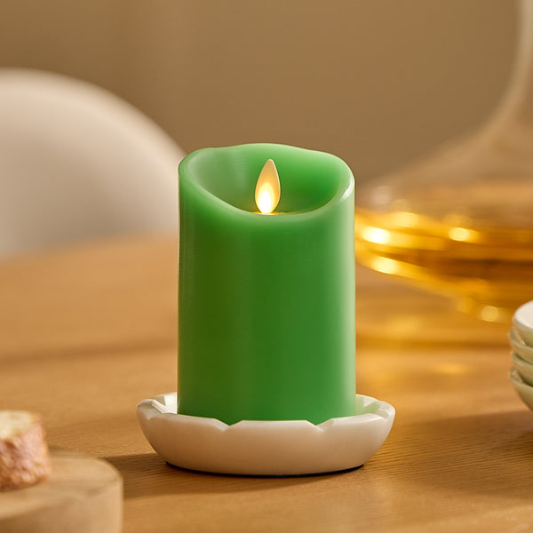 luminara Vibrant Green Flameless Candle Pillar - Scallop Top - 3" Width