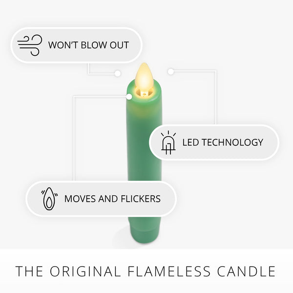 Luminara Vibrant Green Flameless Candle Tapers - Flat Top - 6.75" Height - Set Of 2