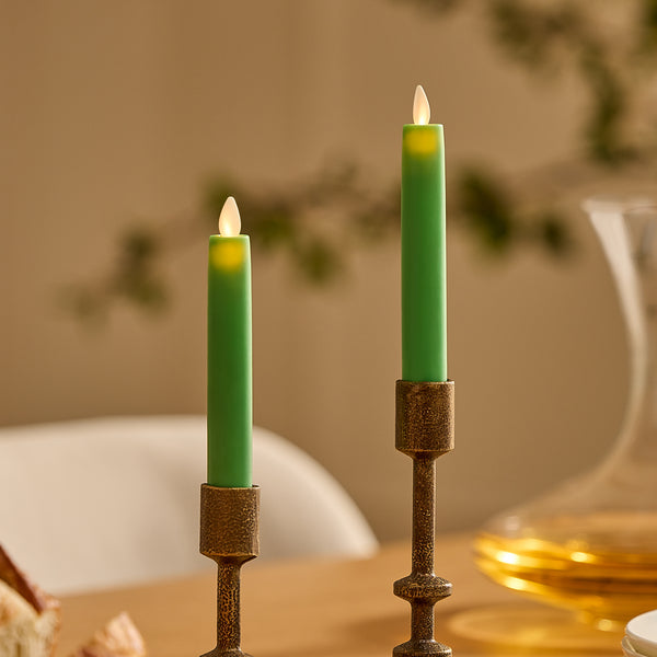 luminara Vibrant Green Flameless Candle Tapers - Flat Top - 6.75" Height - Set of 2
