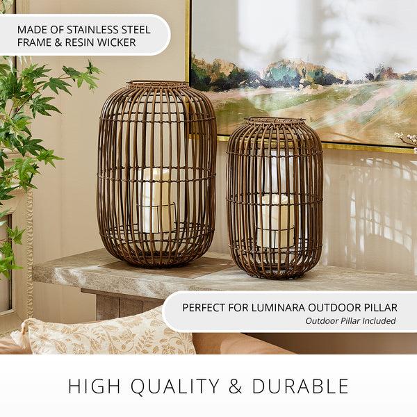 Luminara Weathered Brown Lantern With Outdoor Candle And Remote