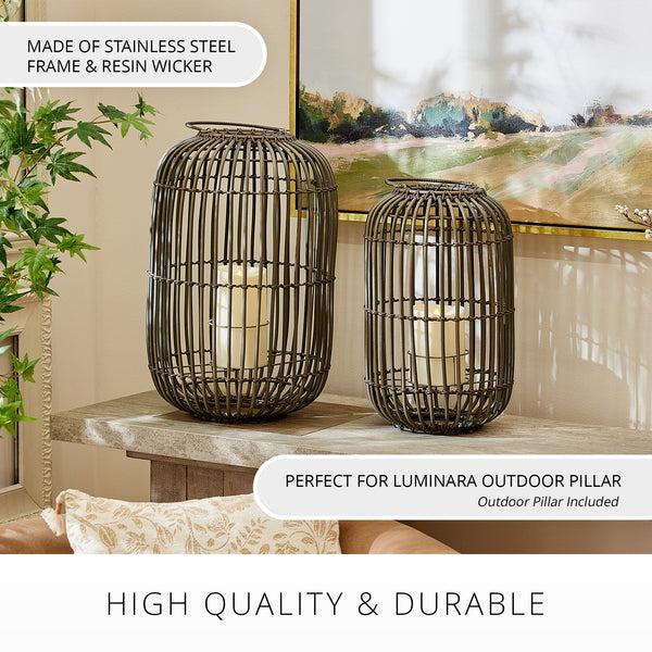 Luminara Weathered Grey Lantern With Outdoor Candle And Remote