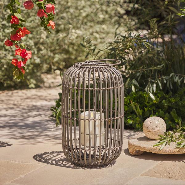 luminara Weathered Grey Lantern with Outdoor Candle and Remote