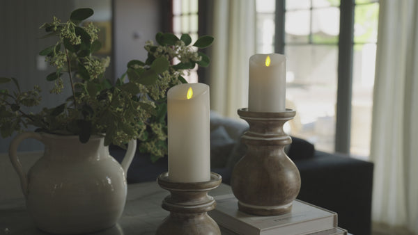 Luminara White Flameless Candle Pillar - Scallop Top - 3" Width