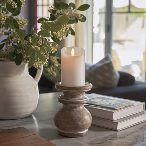 luminara White Flameless Candle Pillar - Scallop Top - 3" Width