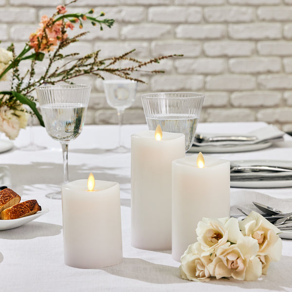 Luminara White Flameless Candle Pillars With Remote - Melted Top - Set Of 3