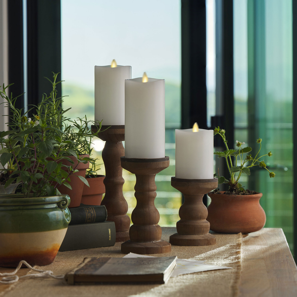 luminara White Flameless Candle Pillars with Remote - Melted Top - Set of 3