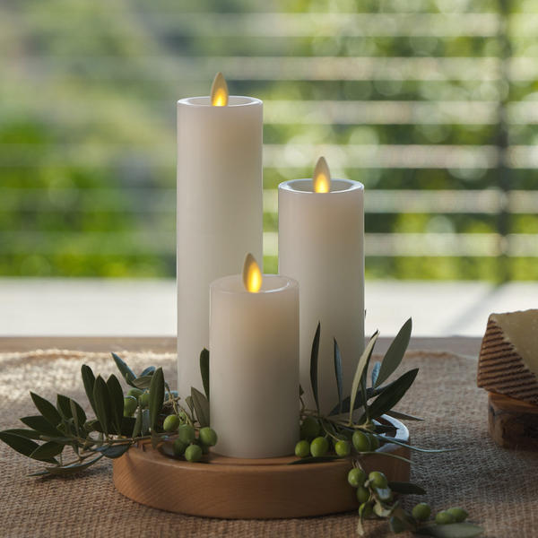Luminara White Flameless Candle Slim Pillar - Recessed Top