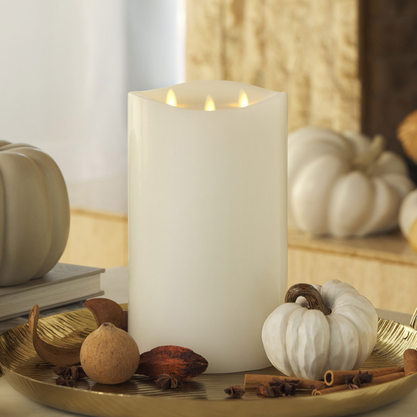 Luminara White Flameless Candle Tri-Flame Grand Pillar - Melted Top