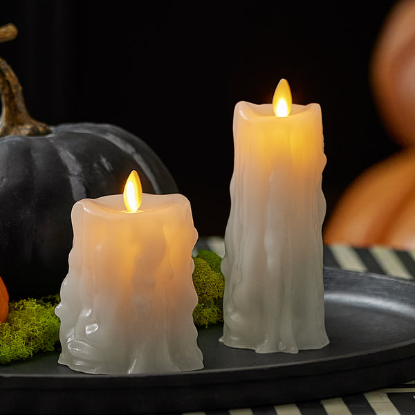 Luminara White Heavy Wax Drip Flameless Candle Slim Pillar