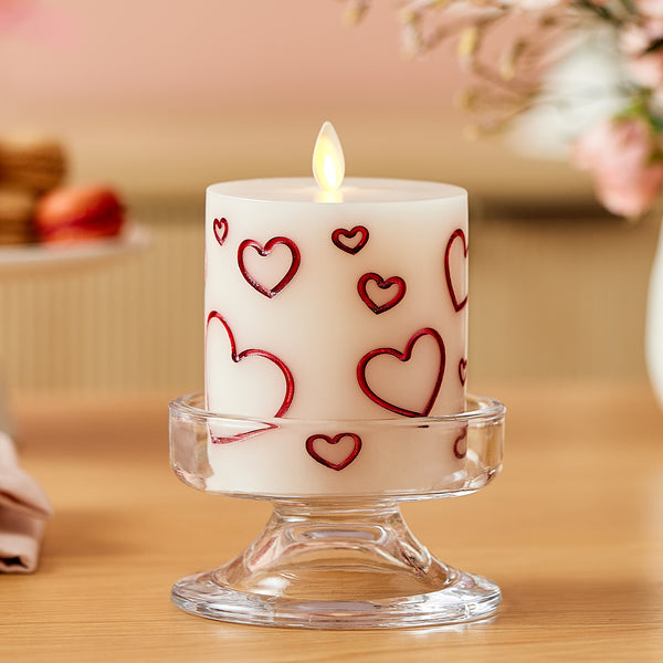 luminara White Porcelain with Metallic Red Hearts Flameless Candle Pillar