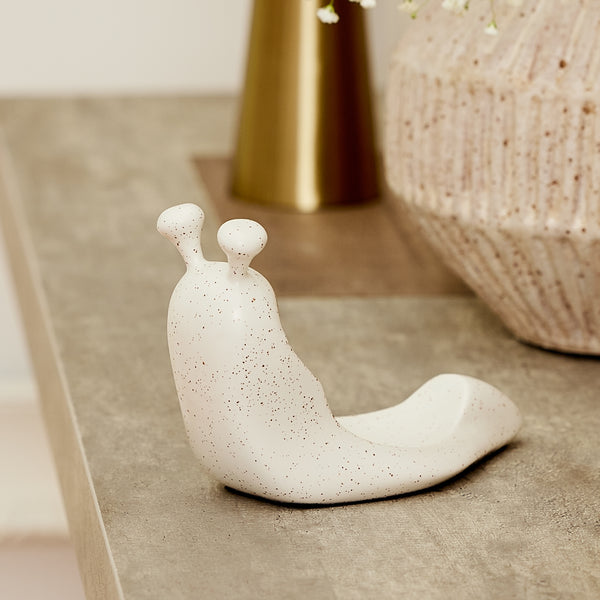 luminara White Speckled Ceramic Snail Candle Holder for Spring Flameless Candle Spheres