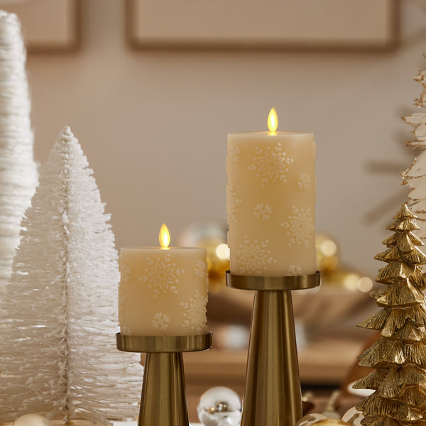 Luminara White Swan Embossed Snowflake Flameless Candle Pillar