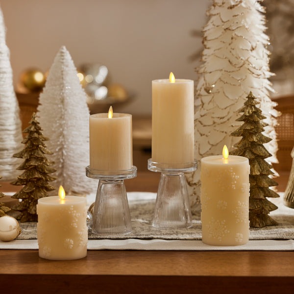 Luminara White Swan Embossed Snowflake Flameless Candle Pillar