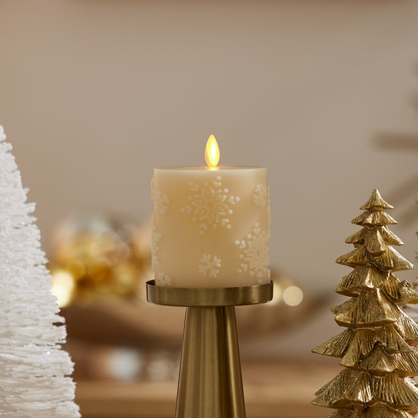 luminara White Swan Embossed Snowflake Flameless Candle Pillar