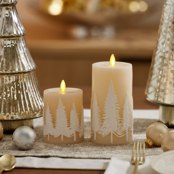 Luminara White Swan Embossed Trees Flameless Candle Pillar