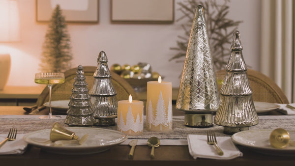 Luminara White Swan Embossed Trees Flameless Candle Pillar