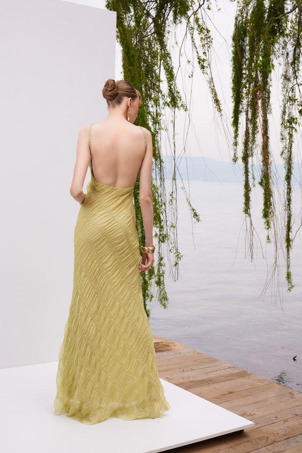 Lunaire Green Oasis - Dokulu Yeşil şifon Maksi Elbise
