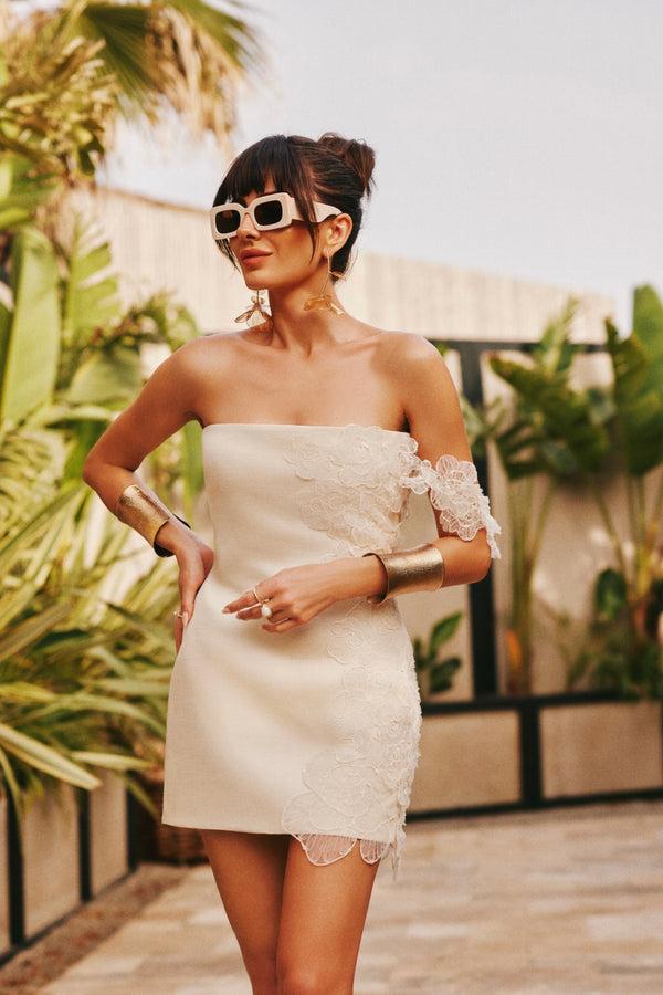 lunaire Jasmine -Ekru Çiçekli Mini Elbise