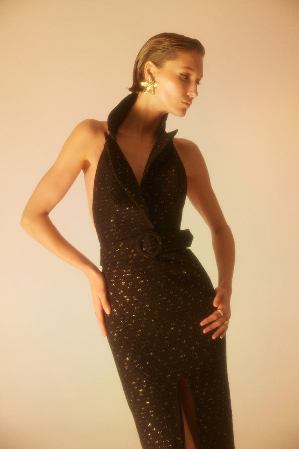 Lunaire Night Glam - Siyah Tüvit Uzun Elbise