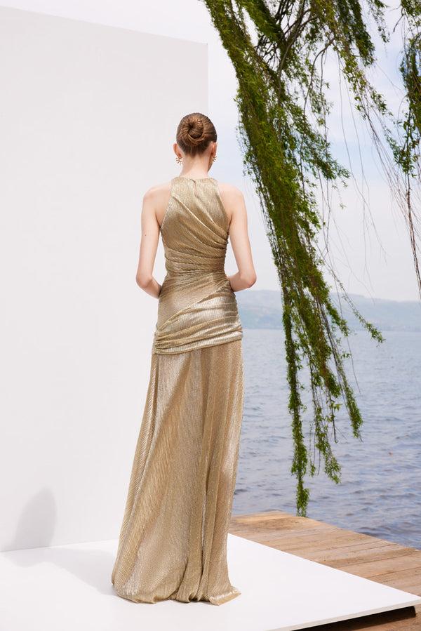 Lunaire Paradise Breeze - Drapeli Gold Maksi Elbise