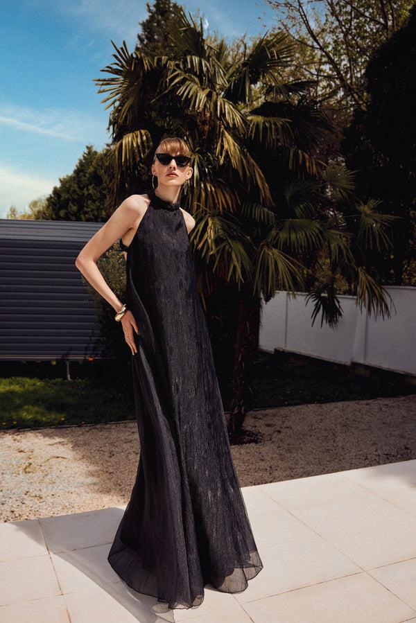 Lunaire Midnight Sky - Sırt Dekolteli örgü Askılı Siyah Maksi Elbise