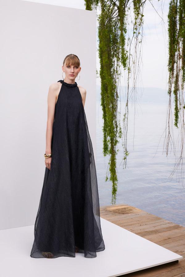 lunaire Midnight Sky - Sırt dekolteli örgü askılı siyah maksi elbise