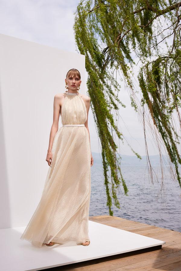 Lunaire Serenity Dream - Sırt Dekolteli Bej Maksi Elbise