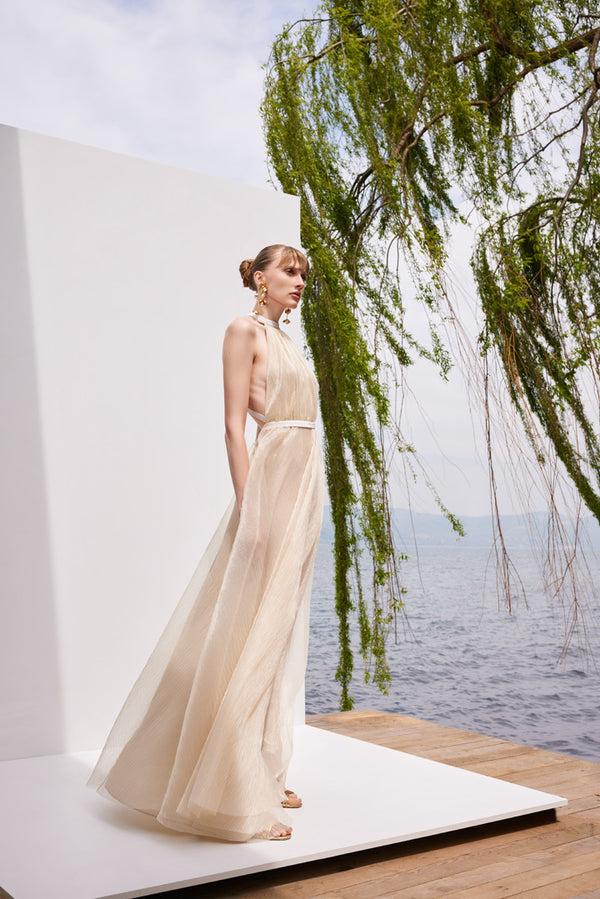 Lunaire Serenity Dream - Sırt Dekolteli Bej Maksi Elbise