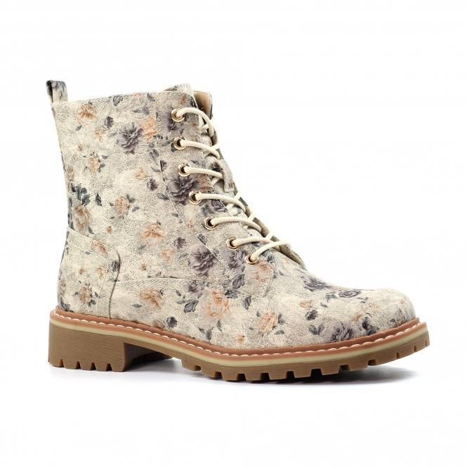 Lunar Dazzle Beige Floral Ankle Boot