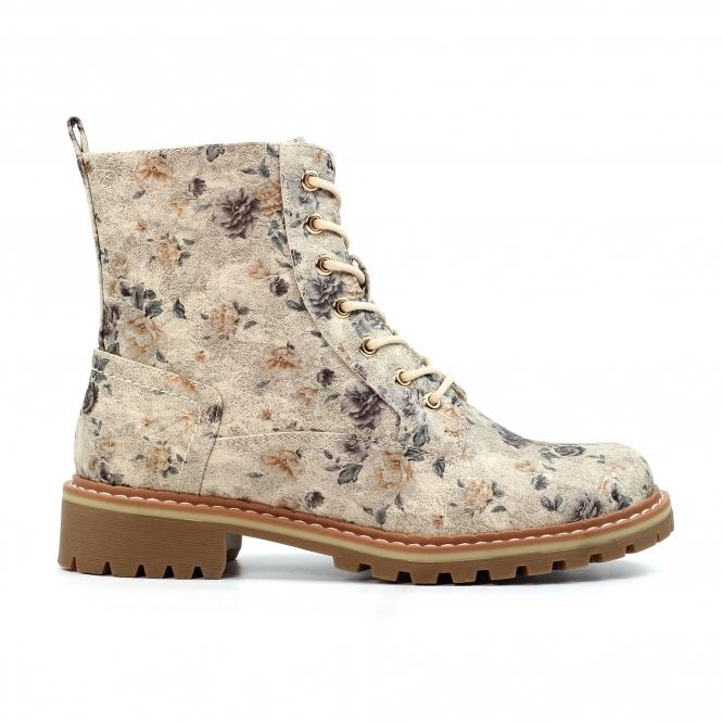 lunar Dazzle Beige Floral Ankle Boot