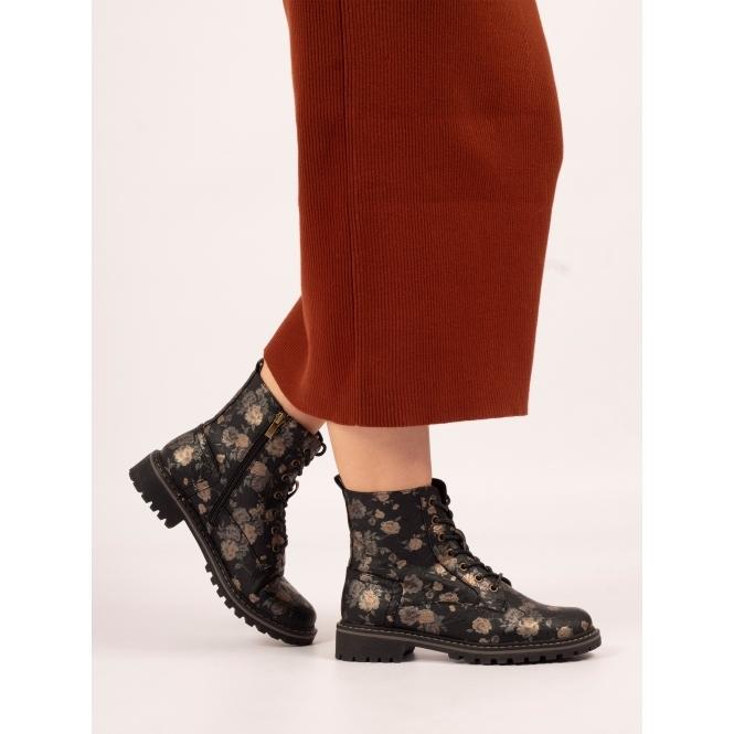 Lunar Dazzle Black Floral Ankle Boot