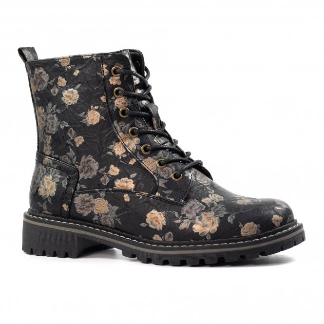 Lunar Dazzle Black Floral Ankle Boot